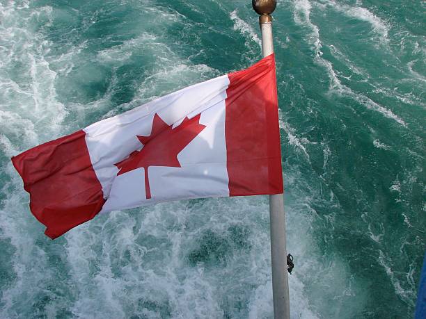 istock Canadian Flag at the Rapids Below Niagara Falls 529990588