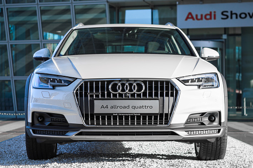 Munich, Germany - May 6, 2016: Audi A4 allroad quattro is new modern SUV car model with four wheel drive system and powerful diesel engine. This outdoor stock photo was captured in a public place with free access.