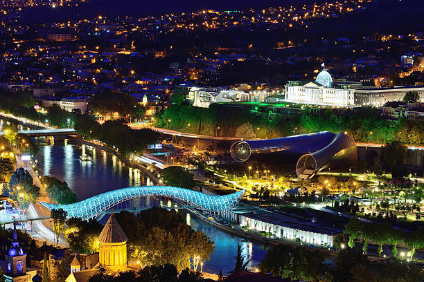 istock Night Tbilisi. Peace Bridge. Presidential palace. 529992964