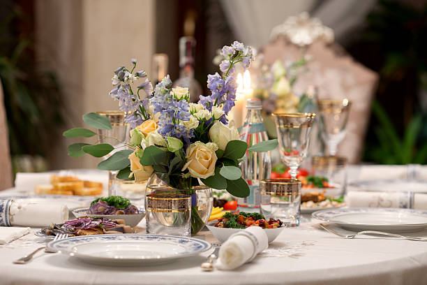 istock Beautiful flowers on table in wedding day. Luxury holiday background. 529994478