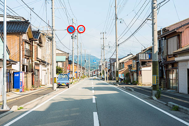 Street in Ryotsu Peaceful street with old houses on the Sado island on the western part of Japan.  Sado stock pictures, royalty-free photos & images