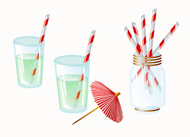 gläser mit soda wasser - drink umbrella umbrella parasol small group of objects stock-grafiken, -clipart, -cartoons und -symbole