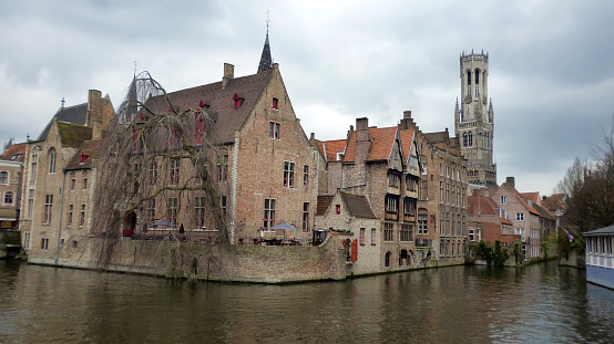 Bruges picturesque canal and waterfront architecture