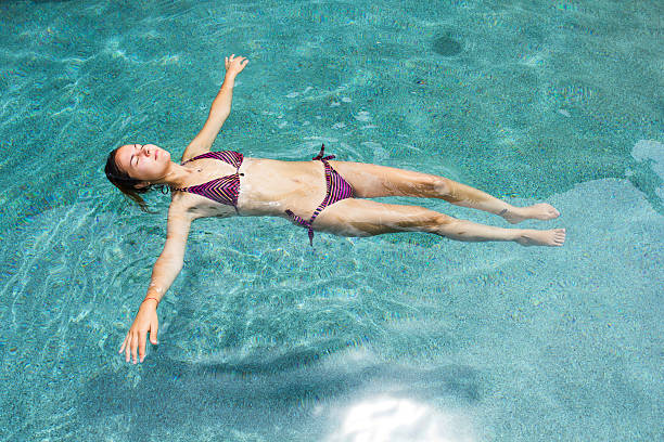 istock Floating woman in the pool 529994865