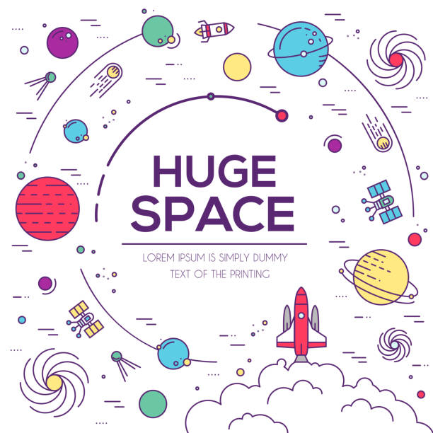 Outer space rocket flying flying to the moon background Set of huge space universe illustration. Space infographic. Space icon. Space thin lines background. Space flat elements. Space label. Space concept design. Outer space rocket flying into solar systemSet of huge space infographic universe illustration. Outer space rocket flying up into the solar system with a lot of planets background. Vector thin lines icons stars in galaxy design concept. Outer space rocket flying flying to the moon background. Set of huge space infographic universe illustration. Vector thin lines icons stars in galaxy design concept. small florida home stock illustrations