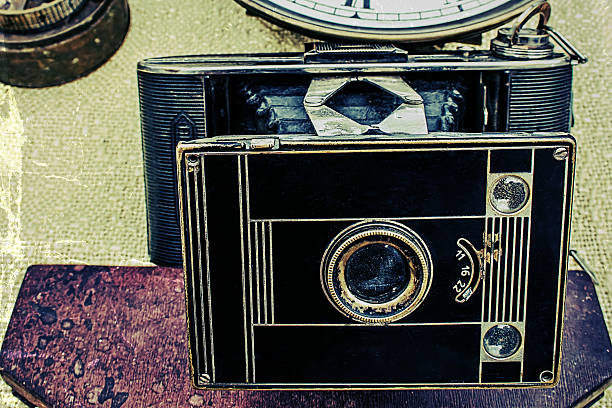istock Old photo with photocamera 529996553