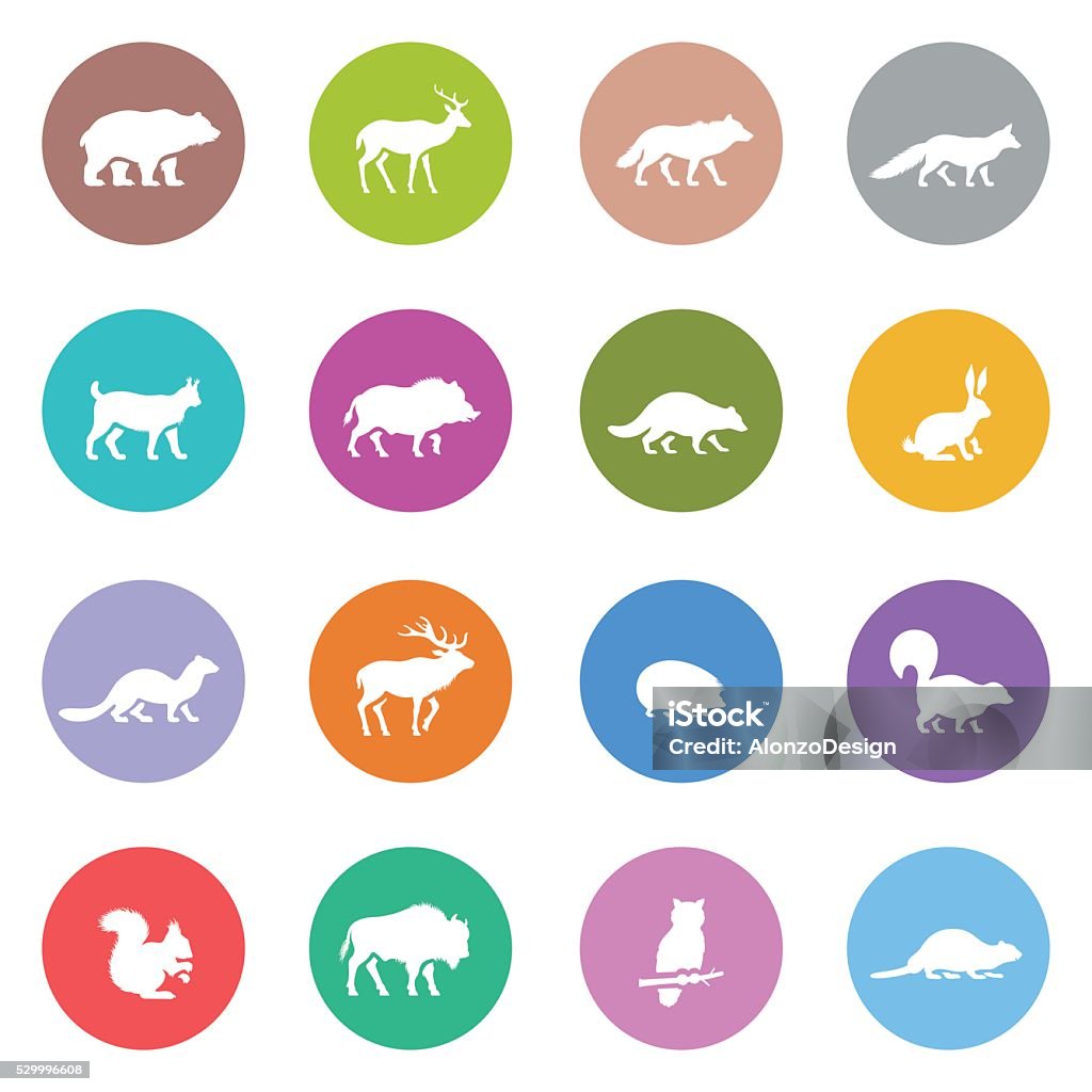 Wild Animals Icon Set Illustrator Vector EPS file (any size), High Resolution JPEG preview (5417 x 5417 px) and Transparent PNG (5417 x 5417 px) included. Each element is named, grouped and layered separately. Very easy to edit. Beaver stock vector