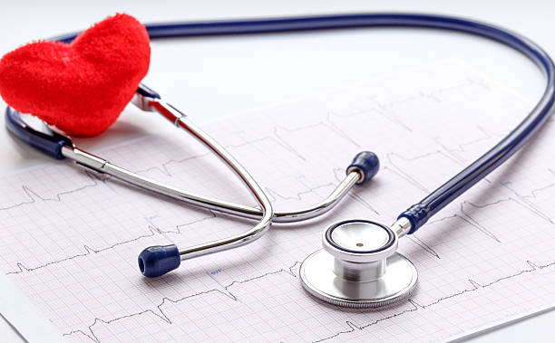 istock stethoscope on white background with plush heart and cardiogram 529997172