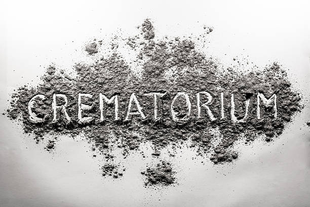istock Crematorium, crematory word written in ash, dust cloud 529997690