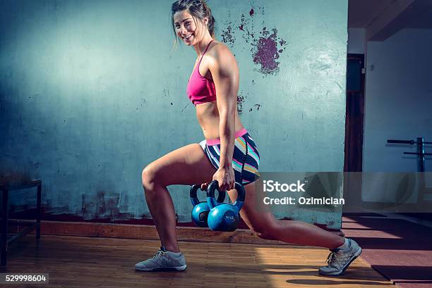 Girl Doing Lunge Exercise Stock Photo - Download Image Now - Active Lifestyle, Activity, Adult