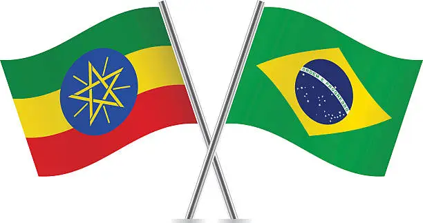 Vector illustration of Ethiopian and Brazilian flags. Vector.