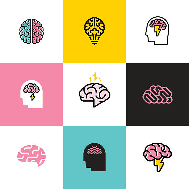 stockillustraties, clipart, cartoons en iconen met flat line icons set of brain, brainstorming, idea, and creativity - brain icon