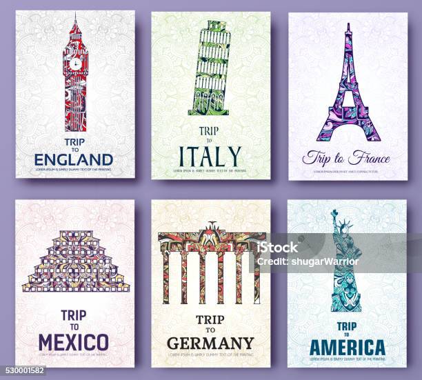 Set Of Art Ornamental Travel And Architecture Style Flyers Stock Illustration - Download Image Now