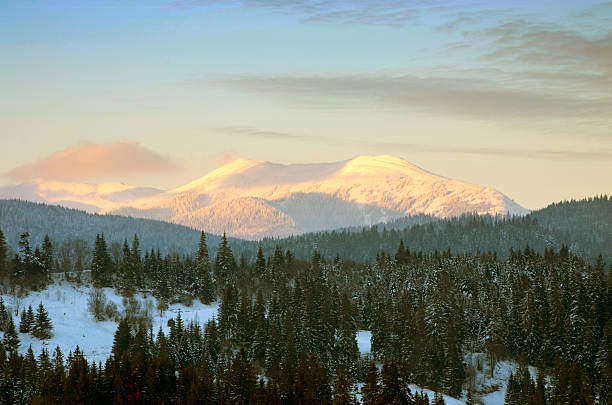 istock Carpathian mountain valley covered with fresh snow. Majestic lan 530002360