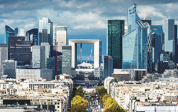 aerial view of paris la defense - french architecture стоковые фото и изображения