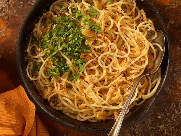 Spaghetti Tossed in Roasted Garlic and Olive Oil -Photographed on Hasselblad H3-22mb Camera