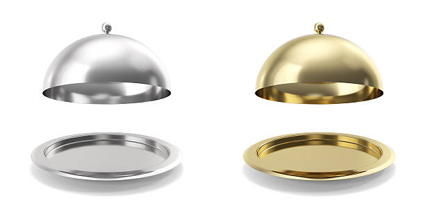 istock Set opened cloche on white background. 3d illustration 530007312