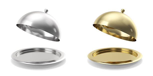 istock Set opened cloche on white background. 3d illustration 530007382