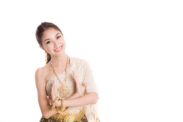 Asian woman traditional dance with white background