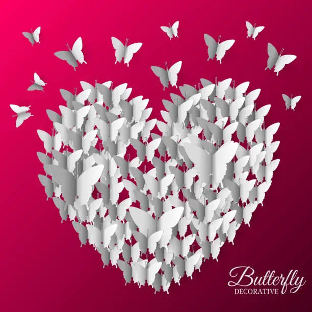Vector illustration of beautiful colorful butterfly heart on valintines day background concept