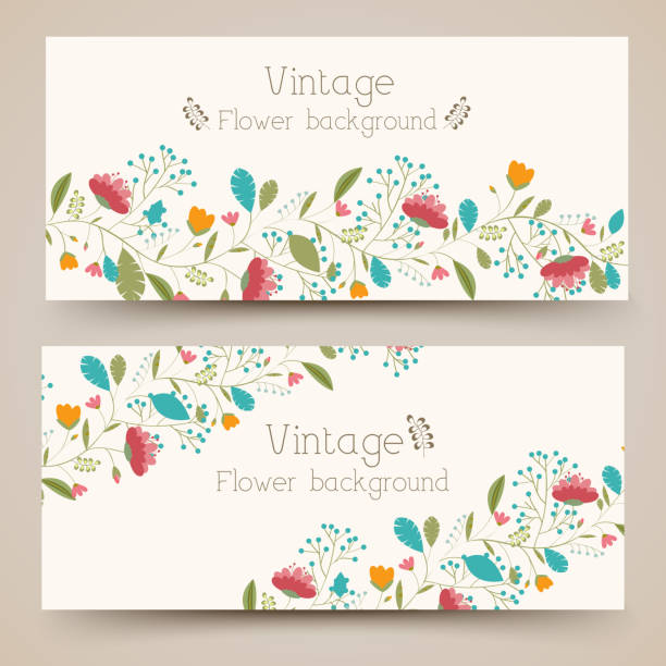 illustrazioni stock, clip art, cartoni animati e icone di tendenza di retrò fiore verticale di banner concetto.  illustrazione vettoriale di design - flower spring floral pattern computer graphic