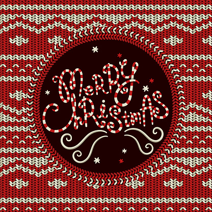 Merry Christmas knitted background in red and white