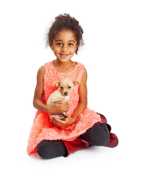 istock Happy Girl With Puppy Over White 530008288