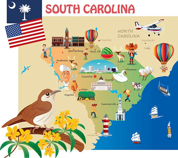 Vector illustration of Cartoon map of South Carolina