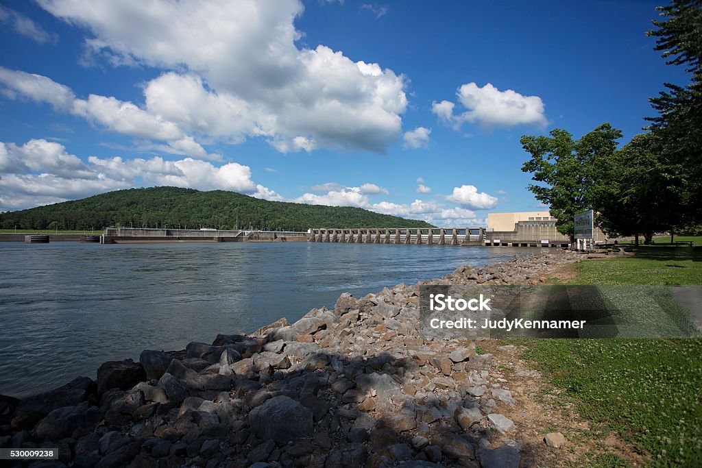 Tennessee River and Guntersville Dam on a sunny day Dam Stock Photo
