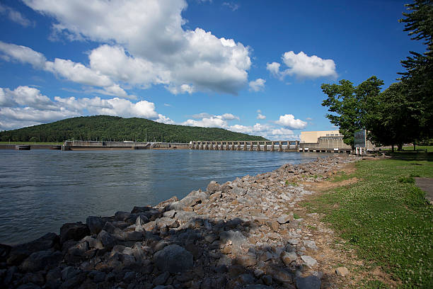 Tennessee River and Guntersville Dam on a sunny day stock photo