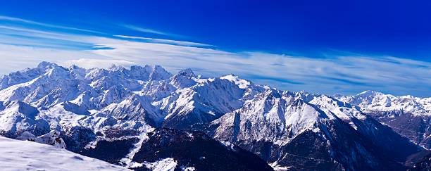 Mountain landscape with Mount Blanc in the resort of Verbier, Swiss Alps.