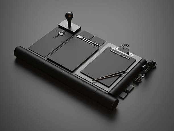 istock Set of black mockups on black paper background 530045777
