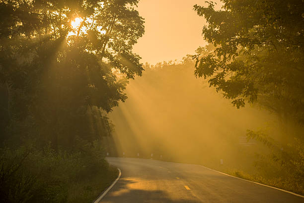 Backlight and sun flare long road in Thailand