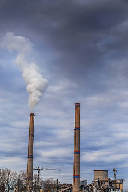 istock Industrial scenery with smoke from coal powered plant 530048943