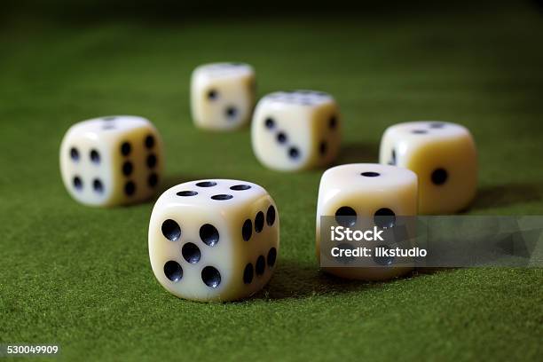 White Dices On Green Surface Stock Photo - Download Image Now - Addiction, Casino, Challenge