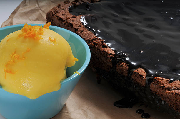 Chocolate Brownie With Lemon Ice Cream stock photo