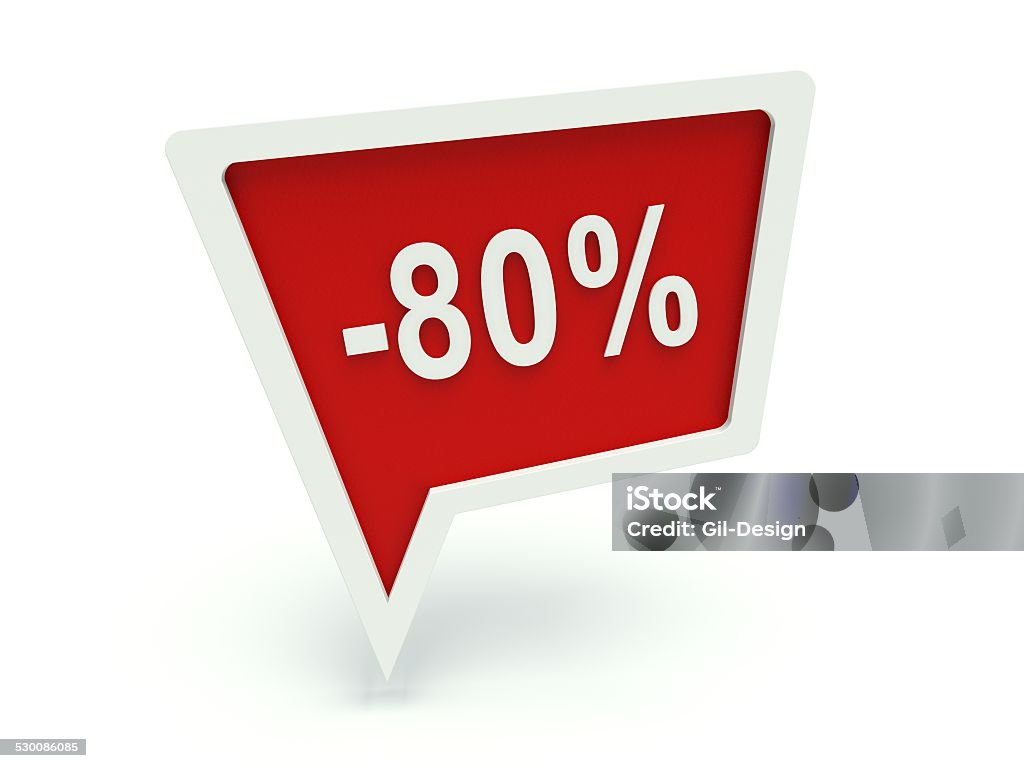 Bubble speech advertising sign 80 % Bubble speech advertising sign 80 % discount in red. 3d render illustration. Business Stock Photo