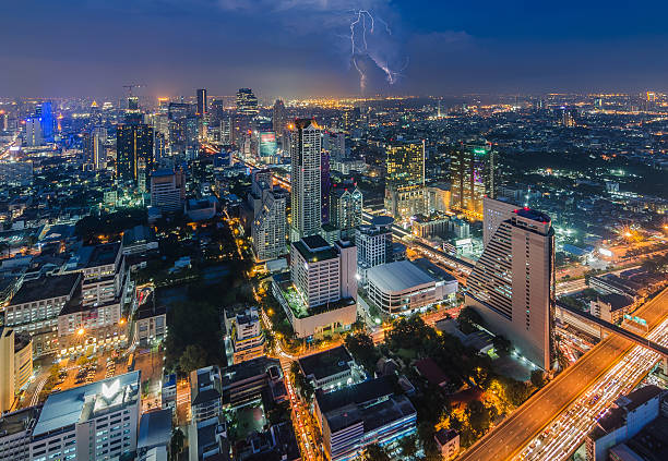 istock Bangkok cityscape with lightning 530089215