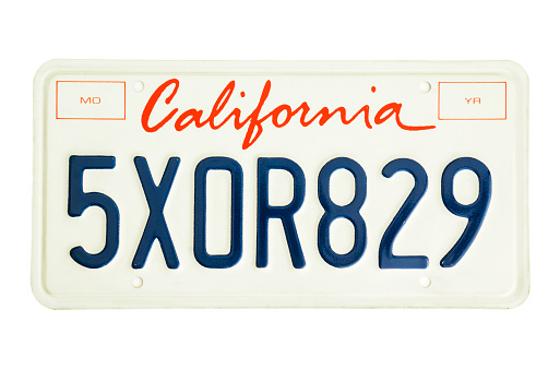 Sydney, Australia - December 13, 2014: A California vehicle licence plate, bearing the characters 5XOR829.