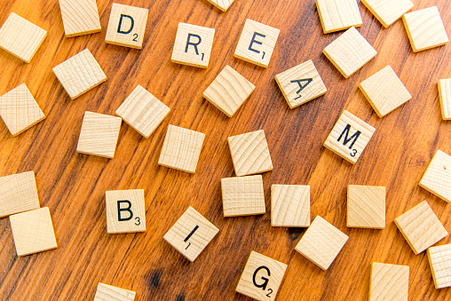 Houston, TX, USA - December 14, 2014: Scrabble tiles spelling DREAM BIG