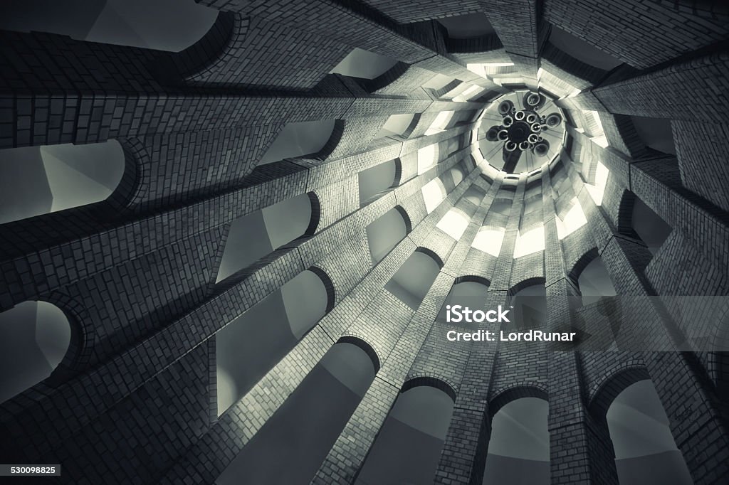 Spiralling tower architecture Black and white interior view of the 18th century French Cathedral tower in Berlin. Abstract Stock Photo