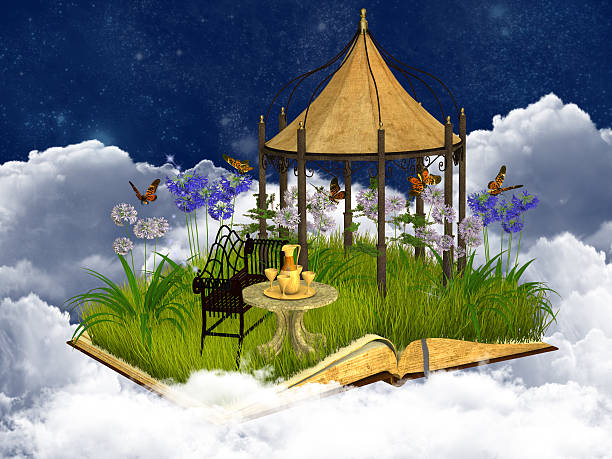 dreamy reading place in the sky stock photo