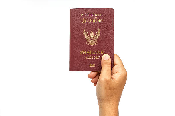 istock Hand holding Thailand passport isolated on white background 530102283