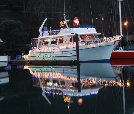 Boat decorated with lights for Christmas