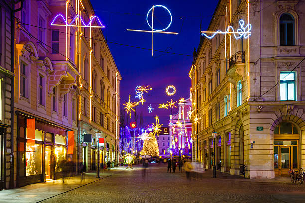istock Christmas time decorated Preseren square in Ljubljana 530103419