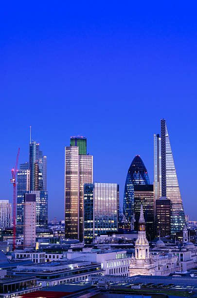 City of London skyscrapers at night stock photo