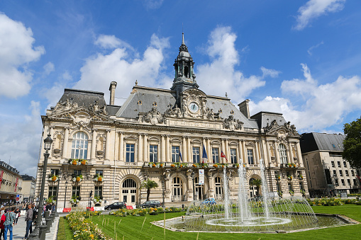 Tours, France - August 14, 2014: Unidentified people at the Town Hall and Place Jean Jaures in Tours, France.