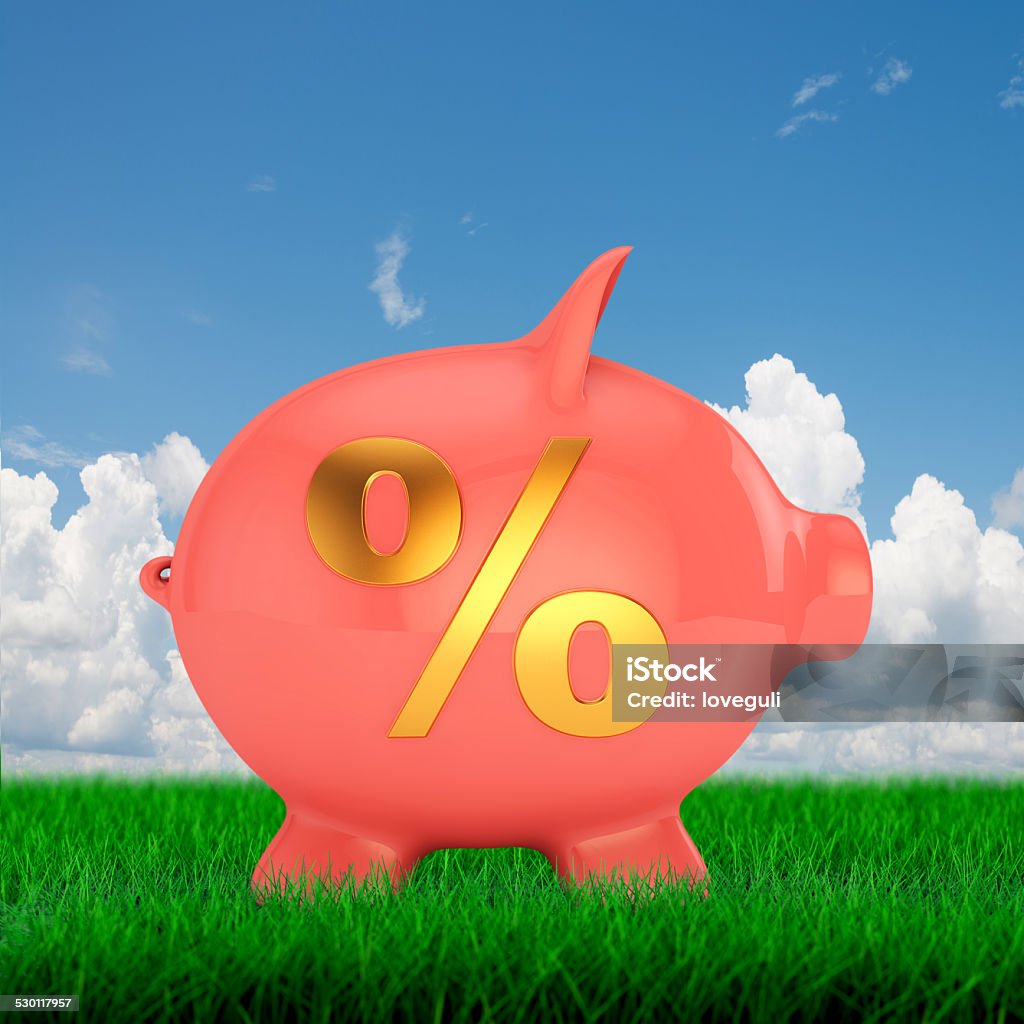 piggy bank with percentage icon on nature background Bank Deposit Slip Stock Photo