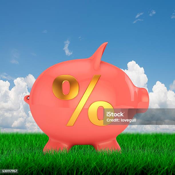 Piggy Bank With Percentage Icon On Nature Background Stock Photo - Download Image Now