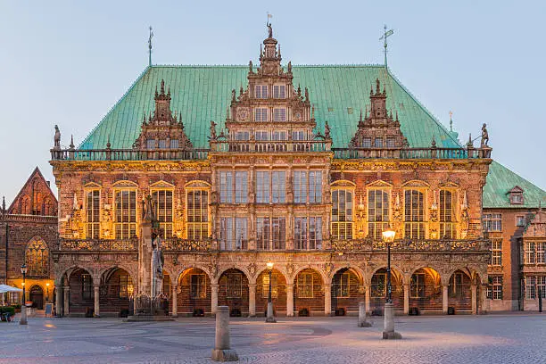 Town Hall in Bremen, with the Roland Statue in the foreground.
